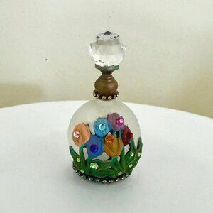 Belladonna Handmade Frosted Glass Floral Decor Bottle Crystal Top 3 Inch Vintage